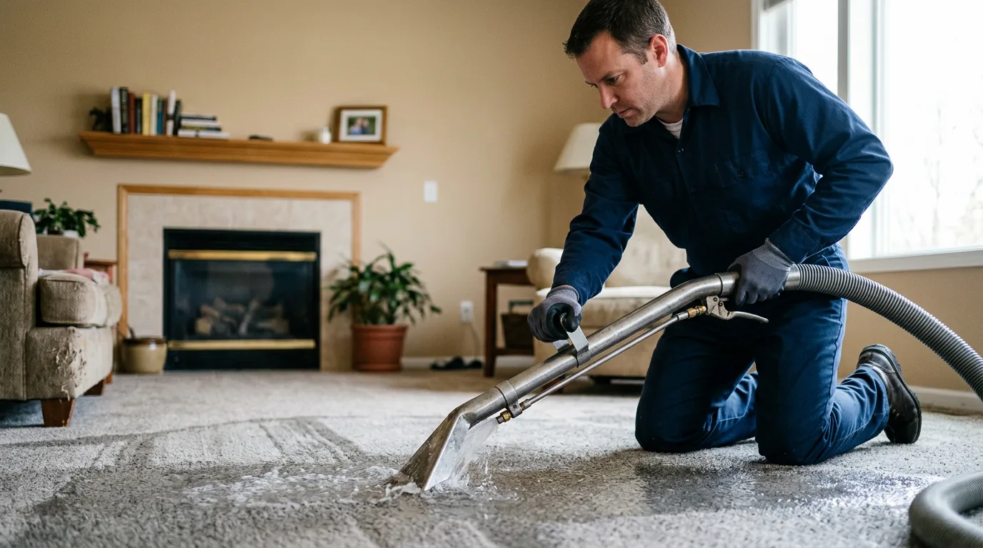 Water damage restoration technician working near Kingston, MA